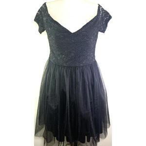 Kimcine Curve Black Lace Top Full Tulle Skirt Cocktail Party Dress Size L/XL
